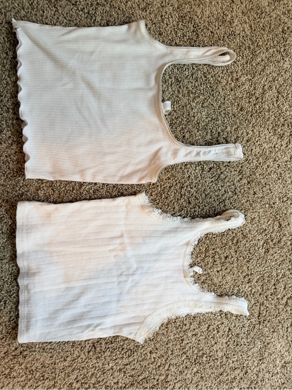 Set of Two White Ribbed Tank Tops